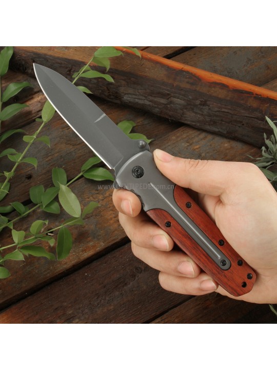 In stock 4.5 inches 3Cr13 with grey titanium plating blade and rosewood handle semi-automatic tactical folding knife SF20059