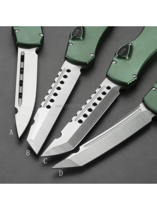 In stock 6 inches CNC satin 5Cr13 blade and green aluminium oxide handle automatic out the front knife ST40020