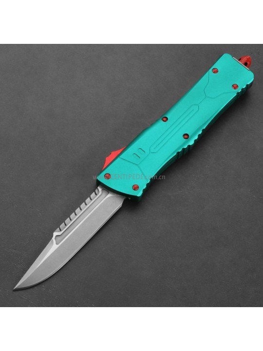 In stock 6 inches CNC satin 5Cr13 blade and green aluminium oxide handle automatic out the front knife ST40036