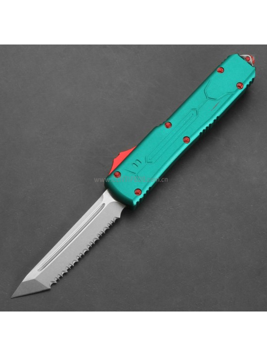 5 inches CNC satin 5Cr13 blade and green aluminium oxide handle automatic out the front knife ST40037