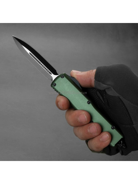 In stock 4.5 inches CNC black 5Cr13 blade and green aluminium oxide handle automatic out the front knife ST40042