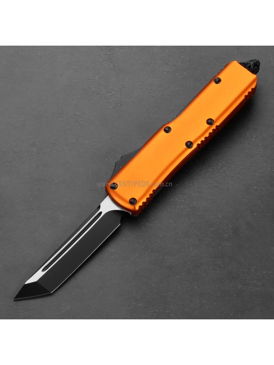 In stock 4.5 inches CNC black 5Cr13 blade and orange aluminium oxide handle automatic out the front knife ST40046