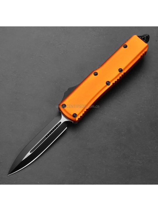 In stock 4.5 inches CNC black 5Cr13 blade and orange aluminium oxide handle automatic out the front knife ST40046