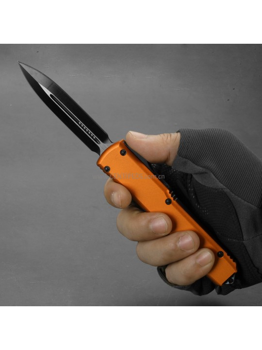 5 inches CNC black 5Cr13 blade and orange aluminium oxide handle automatic out the front knife ST40049