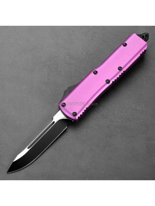 4.5 inches CNC black 5Cr13 blade and purple aluminium oxide handle automatic out the front knife ST40050