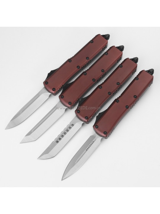 In stock 4.5 inches CNC satin 5Cr13 blade and brown aluminium oxide handle automatic out the front knife ST40055