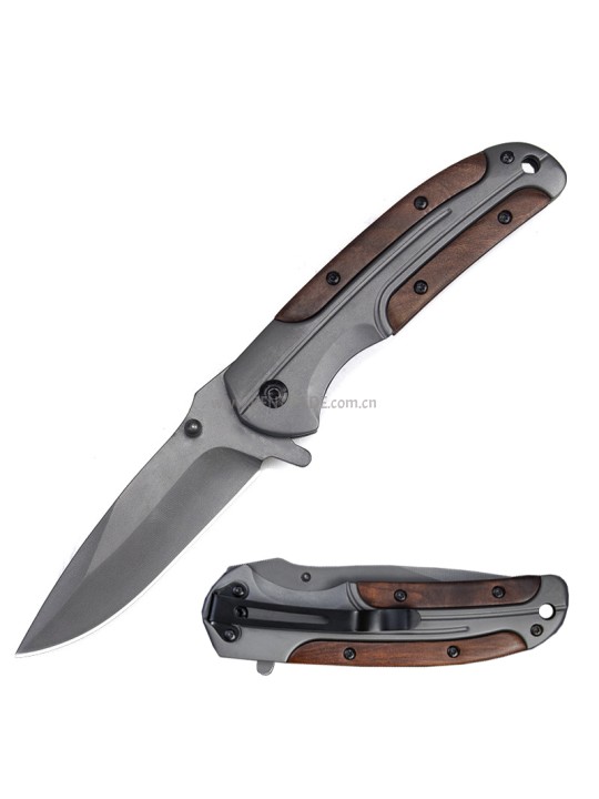 In stock 4.5 inches 3Cr13 with grey titanium plating blade and stainless steel with titanium plating and rosewood handle semi-automatic tactical folding knife SF20043GY